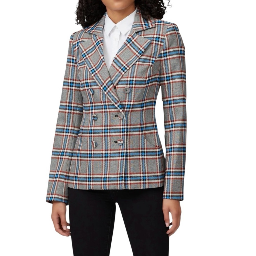 Like new! TANYA TAYLOR Melena Double-Breasted Blazer in Gray Multi Plaid, Size 8